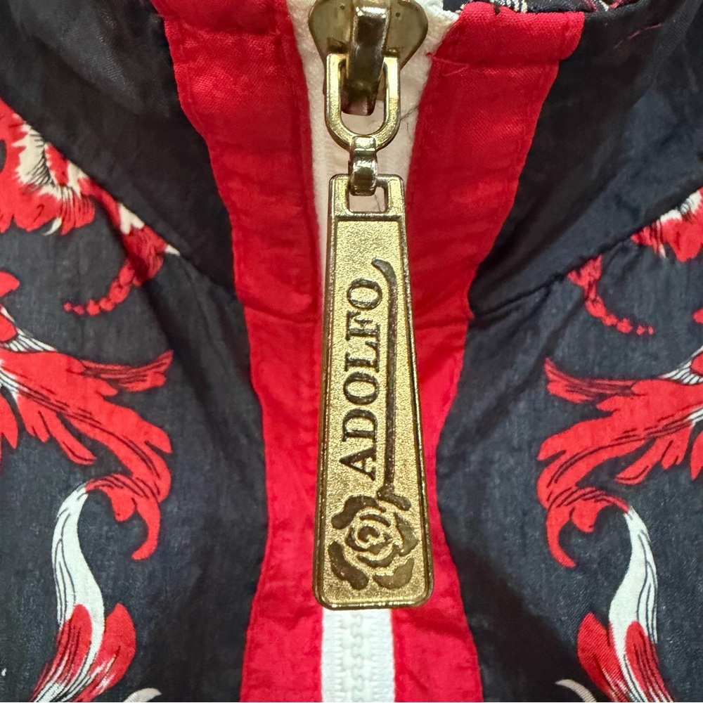 VTG Adolfo Red and Black Patterned Bomber Jacket Windbreaker Size S Zip - Picture 9 of 15